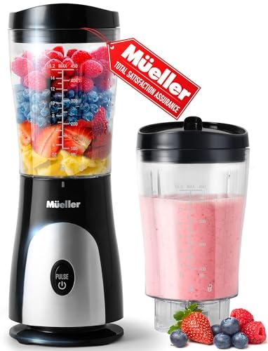 Mueller Personal Blender for Shakes and Smoothies with 15 Oz Travel Cup and Lid, Juices, Baby Food, Heavy-Duty Portable Blender & Food Processor, Black Set of 4