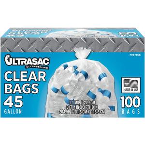 Ultrasac - Recycling Bag, 45 Gallon, 1.1 Mil, 40"x46", Clear, 100 Count w/Ties