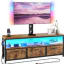 JUSTOGO TV Stand with Mount and Power Outlet, TV Stand with Drawers Storage for Living Room Bedroom, LED Entertainment Center for 45 55 60 65 inch, Height Adjustable Media Console, Rustic Brown