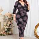 ZOMVA Plus Size Sparkly Wrap Dress 3/4 Sleeve Firework Glitter Bodycon Dresses Wedding Guest Cocktail Evening Party (Black, XXL)