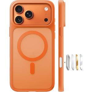 TORRAS Magnetic Shockproof for iPhone 17 Pro Case, Compatible with MagSafe, Military-Grade Drop Protection, Camera Control, DIY Button, Slim Translucent Phone Case for iPhone 17 Pro, Orange