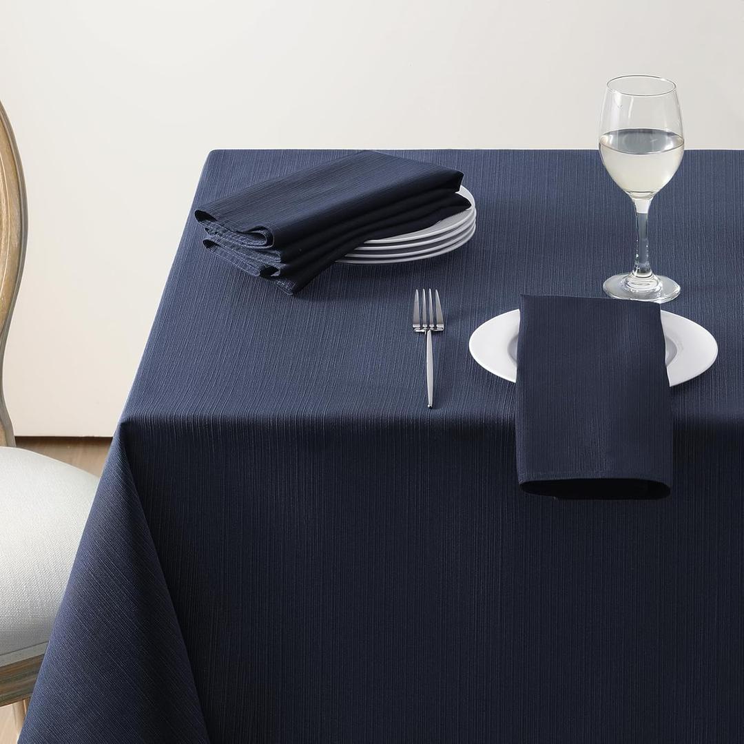 Softalker Jacquard Rectangle Tablecloth  Geometric Line Damask Table Covers Waterproof Stain Resistant Washable Polyester Table Cloths for Indoor & Outdoor(60 x 84 inch,Navy Blue)