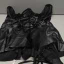 Foxiny Plus Size Curvy Sexy Strappy Leather Underwire Choker Garter Belt Mini Lingerie Set Dress with Thong 3 Piece Women Pu Latex Push Up Night Wear Outfits Rivet Black 5X-Large