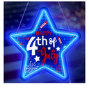 Patriotic Star Door Sign Happy 4th of July Wood Door Hanger 11 Inch Red White Blue Door Hanging Decorations USB Powered Independence Day Wreath Wall Neon Lights for Home Window Porch