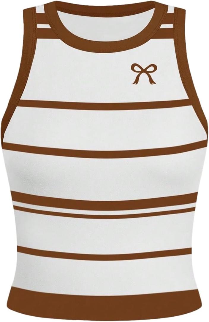 SOLY HUX Women's Striped Tank Top Casual Summer Crewneck Sleeveless Fitted Crop Tops (S)