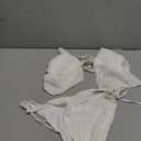 ZAFUL Halter Swimsuits for Women Textured Backless 2 Piece Bathing Suits Cheeky High Cut String Tie Side Bikini Sets (White, L)