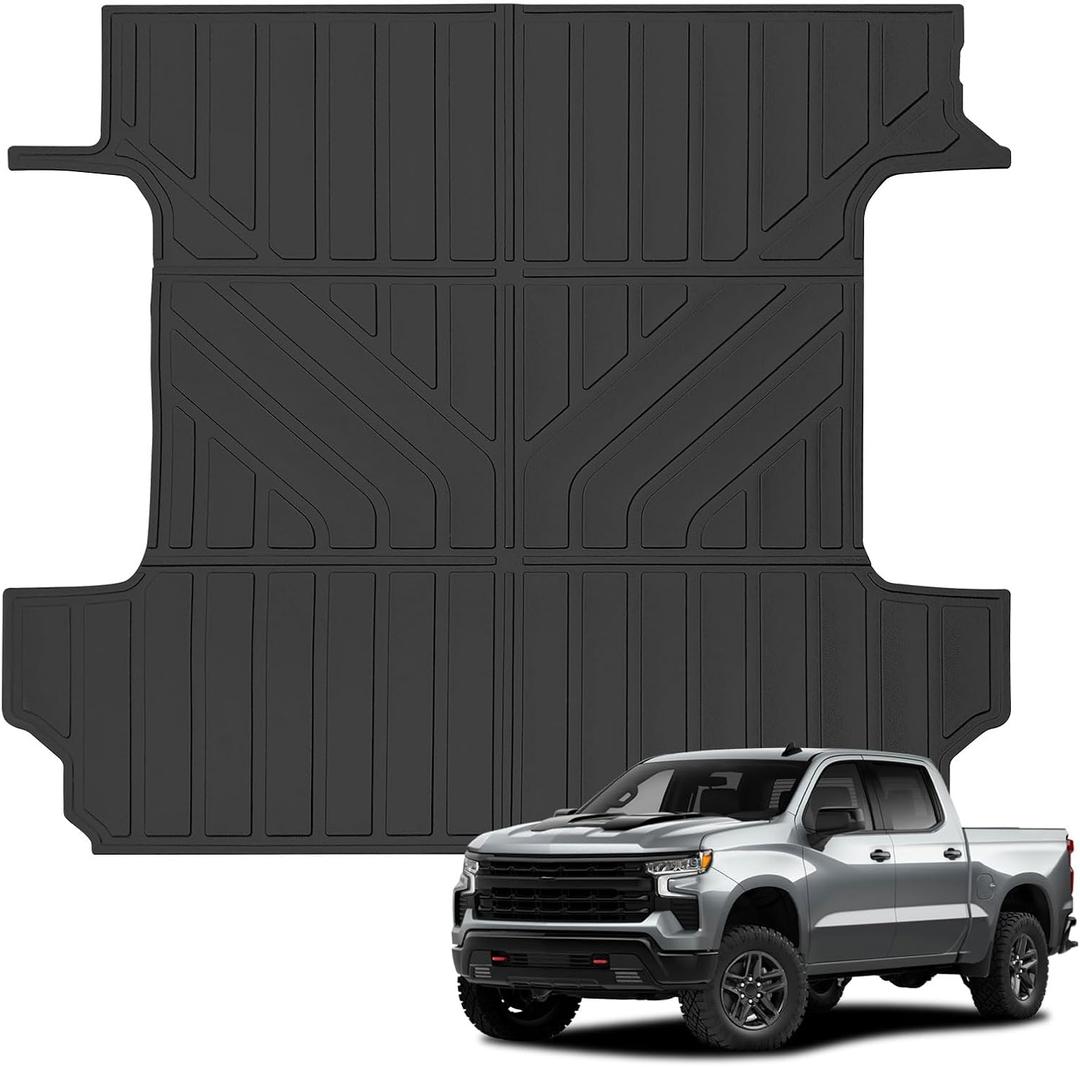 Truck Bed Mat Compatible with 2019-2024 2025 Chevy Silverado 1500 & GMC Sierra 1500 Crew Cab 5.8Ft Short Bed, TPE All-Weather Truck Bed Liner
