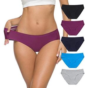 Wealurre Seamless Underwear for Women No Show Panties Soft Stretch Hipster Bikini Underwears 5-Pack, Large 