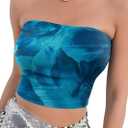 qdl Floral Tie Dye Tube Top Women Y2k Strapless Tops Ruched Sleeveless Strapless Crop Tank (Blue, XL)