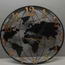 Large World Map Wall Clock, Metal Minimalist Modern Clock,Round Silent Non-Ticking Battery Operated Wall Clocks for Living Room/Home/Kitchen/Bedroom/Office/Farmhouse Decor (24 Inch)
