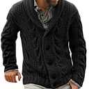 Men's Cable Knit Cardigan Sweater Shawl Collar Loose Fit Long Sleeve Casual Cardigans Black, XXL