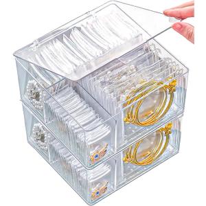 2 Pack 4 In 1 Acrylic Jewelry Organizers and Storage with 120 Portable Anti Tarnish Jewelry Bags, Clear Jewelry Box Organizer, Travel Jewelry Case for Earrings/Rings/Necklaces for Women Girls