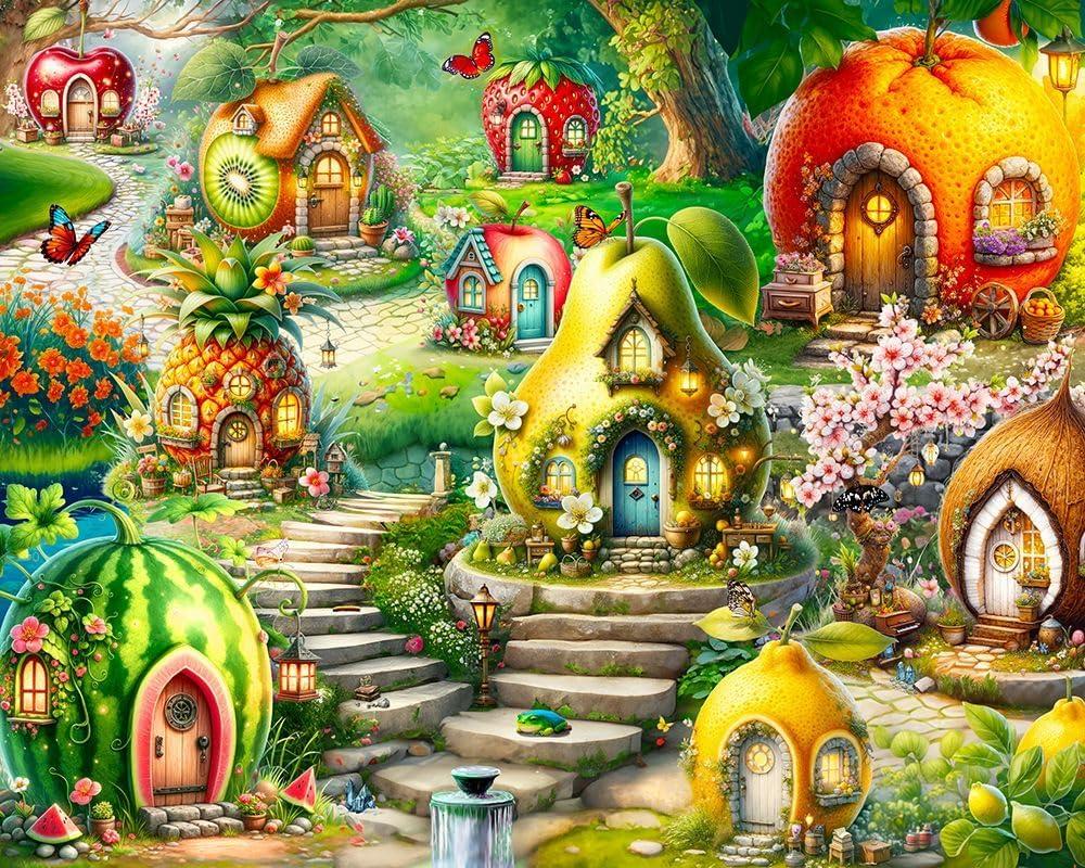 Springbok Fruitful Dream Village 500 Piece Jigsaw Puzzle for Adults and Family - Colorful Fantasy - Unique Cut Pieces - Made in USA