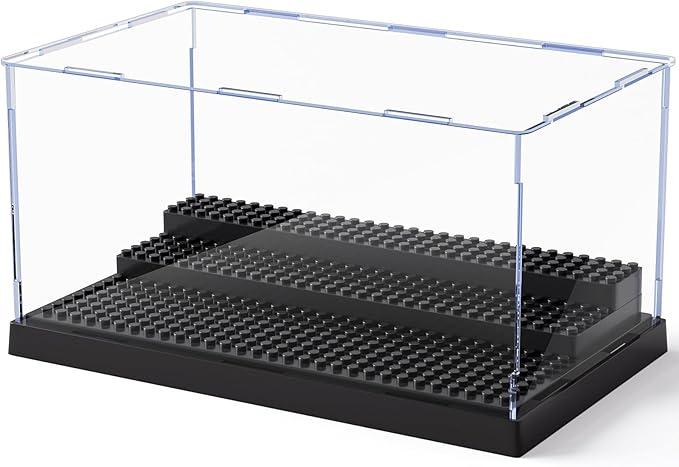 Mlikero Minifigure Display Case for Action Figures Blocks, Clear Dustproof Acrylic Display Box Storage with 3 Movable Steps Gifts for Children,Black
 30" x 17" in