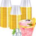 I00000 60PCS Gold Plastic Cups, 9 oz Clear Disposable Cups with Golden Trim, Heavy-Duty Disposable Hard Plastic Wine Glasses Cocktail Glasses Perfect for Party & Wedding