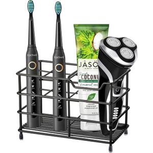 Urbanstrive 304 Stainless Steel Bathroom Toothbrush Holder Toothpaste Holder Stand Bathroom Accessories Organizer, Large, Black