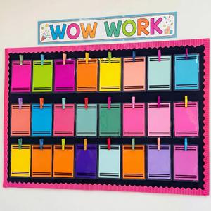 54 Pcs Student Work Display Bulletin Board Sets Crayon Classroom Decoration Crayon Work Cutouts with Clip Names Display Classroom Wall Decor for Teachers Back to School Elementary Supplies Homeschool