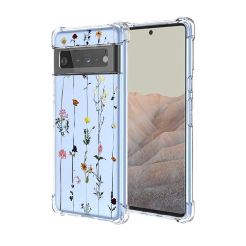 OEURVQO Case for Pixel 6 Google 6 Clear Flower Phone Case Soft TPU Shockproof Bumper Anti-Scratch Protective Phone Cover for Google Pixel 6,Elegant Flowers