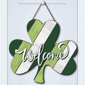 2 x St Patrick's Day Wreath For Front Door, Lucky Shamrock Welcome St Patricks Day Door Sign St Patricks Day Decoration Wreath Hanger for Irish Holiday Indoor Outdoor Home Farmhouse Wall Window