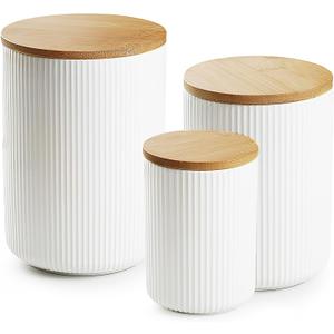 getstar Flour Sugar Storage Containers, Ceramic Canisters Sets for the Kitchen Countertop with Bamboo Airtight Lids, 80oz 40oz&20oz Coffee Tea Sugar Container Set of 2