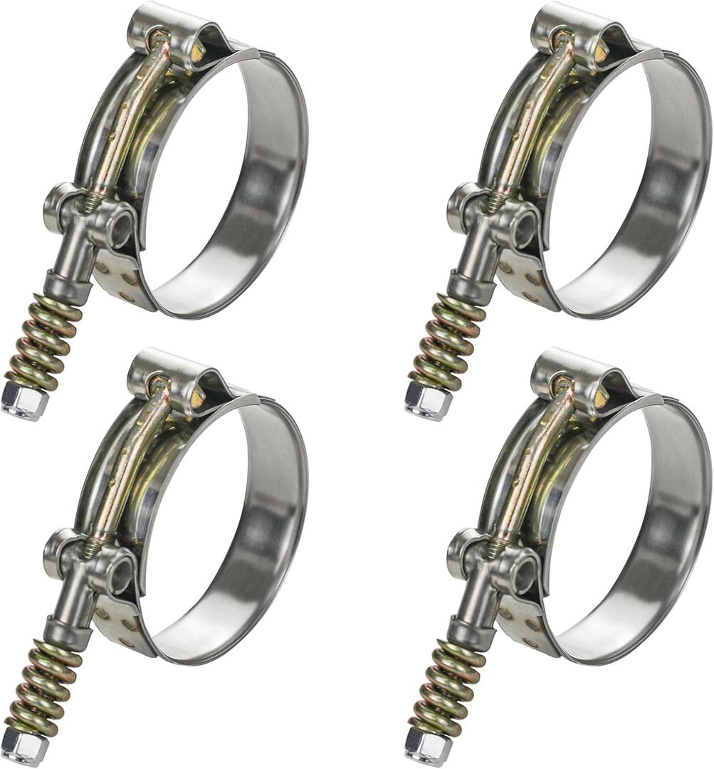 4 Pack T-Bolt Hose Clamps, Stainless Steel Hose Clamp with Reinforcement Spring for Pipe, Turbo Intake Intercooler Clamp Working Range 2"-2.24"51-57mm
