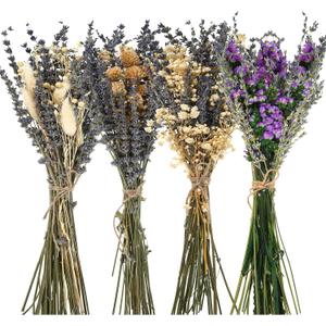 Layhit 4 Pack Large Size Boho Dried Flower Bouquet 15-17 Inch Wedding Handmade Dry Flowers for Vase Crafts DIY Photo Boutonniere for Men Floral Plant for Bridesmaid Gift Birthday Decor(Lavender)