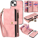 TwoHead Wallet Case Compatible with iPhone 15, ,Detachable Magnetic Phone Case,PU Leather All-Round Protective Case Wallet with Card Holder/Change Pocket,6.9 in,Pink