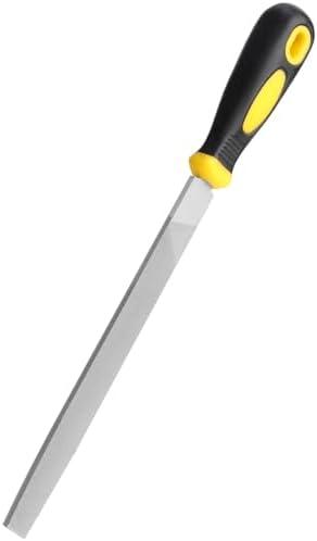 Uaorexplo 8in Flat Hand Metal File, Total 12in Length, Ergonomic Rubberized Handle, Uniform Teeth, Strength High Carbon Steel, perfect for Long Time Use for Trimming, Sharping Metal, Stone, Wood, etc.