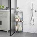 ELYKEN Corner Shower Caddy Standing, 3 Tier Rustproof Metal Shower Organizer with Soap Holder, Floor Shower Corner Shelf Rack Storage Stands with Adjustable Feet & 2 Hooks for Bathroom, Silver