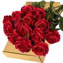 15pcs Artificial Rose Silk Flowers Long Stems Single Fake Flowers Bride Bouquet Realistic Touch Blossom Arrangement Home Office Party Living Room Décor(Red)