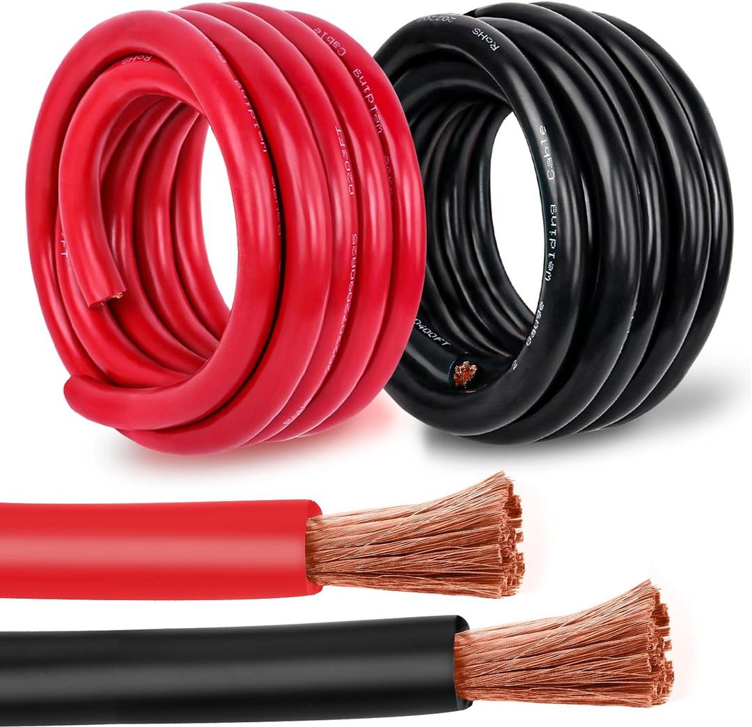 2 Gauge Battery Cable Copper Wire, 20FT Red+20FT Black 2 AWG Welding Cable Standard USA OFC Wire for Automotive, Battery, Solar, Marine and Generator