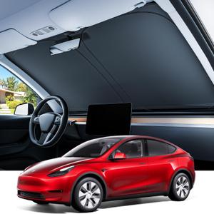 REEVAA 2025 Upgraded Tesla Model S Sunshade Windshield [Tailored Fit, 99% Sun Protection] Excellent Foldable and Easy-Use Sunshade Accessories with Storage Bag Fit Model S 2021-2025, Silver Coating