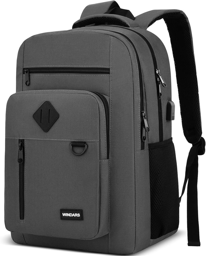 Backpack for Men and Women, Casual School Backpack Teen Boys and Girls Lightweight 15.6 Inch Laptop Bookbag with USB Charger for College Work Travel (Dark Gray)