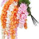Orange Wisteria Artificial Flowers, 9Pcs 27'' DIY Fake Wisteria Floral Hanging Plant Garland with 3 Color, for Home Party Decor, Balcony, Wedding Arrangement, Spring Farmhouse Decorations