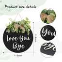 Lineshading Love You Bye Sign for Home Decor, Farmhouse Entryway Wall Decor, Rustic Wooden Dooration with Greenery, 11.8" Round Hanging Sign, Housewarming Gift for New Home(Black)