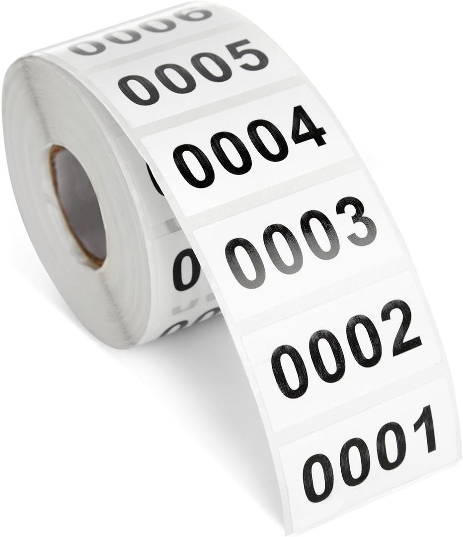 0001-1000 Count Inventory Numbered Stickers Roll, Self-Adhesive Consecutive Number Labels Tag for Storage Organizing, Moving Box Labeling, Business Supplies (White, 1.6x0.8 in)