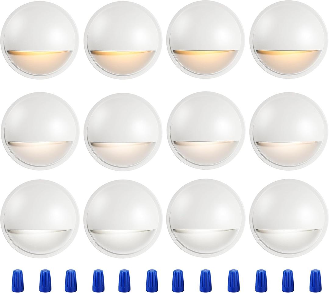 CLOUDY BAY [12 Pack] 3CCT Low Voltage LED Deck Lights Outdoor,2700K/3500K/5000K Selectable,Landscape Step Stair Railing Fence Light Wired,3W,12V-24V AC/DC Deck Lighting Fixtures,White