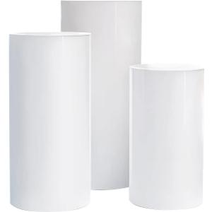 saun Round Cylinder Pedestal Display Plinths Pillars,White Iron Round Cylinder Pedestal Display, Plinths Pillars for DIY Wedding Party (3 Pcs)