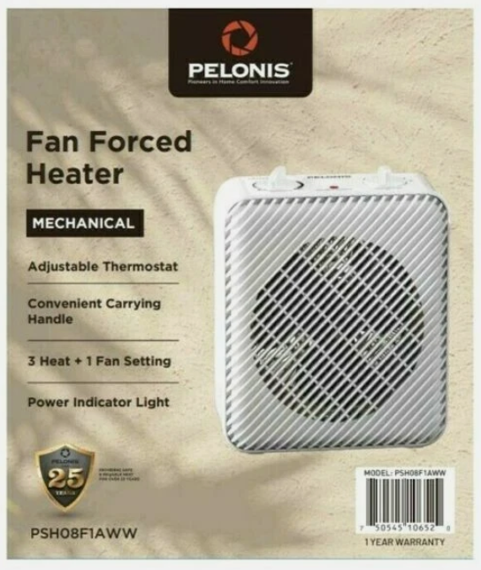 Pelonis PSH08F1AWW 1500W 3-Speed Electric Fan-Forced Space Heater, White