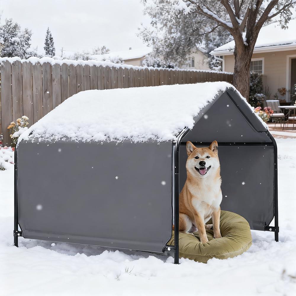 Outdoor Pet Shade Dog Shade Shelter, Versatile Pet Canopy Tent Pet Awning for Dogs, Cats, Small Animals and Livestock, 4'x4'x3' Waterproof, Sun Protection, Grey