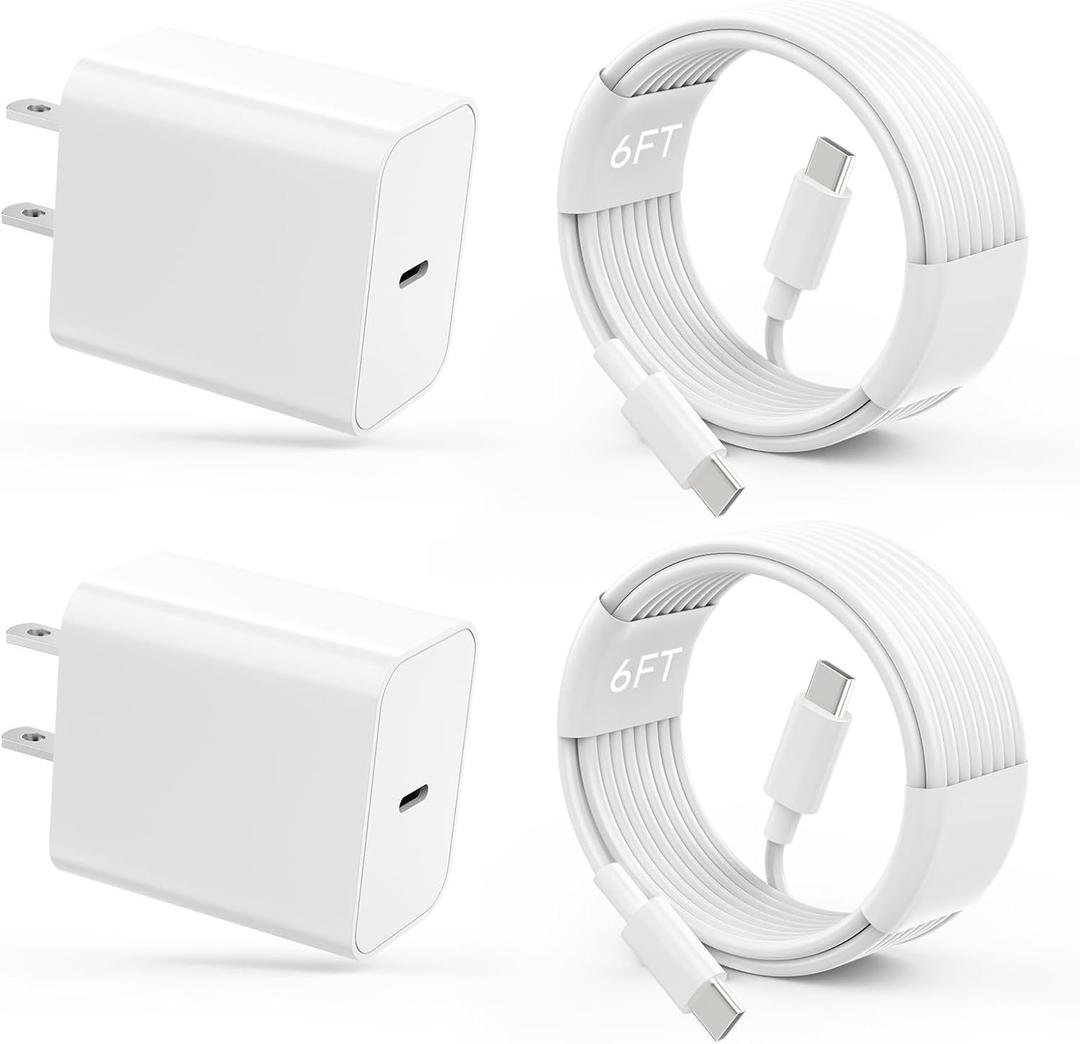 iPhone 17 16 15 Charger Fast Charging Type C Chargers USB C Charger Block iPhone 17 Chargers with 2 Pack 6FT Cable for iPhone 17/17 Plus/17 Pro Max/16/16 Plus/16 Pro Max/15/15 Pro Max/iPad Pro/Samsung