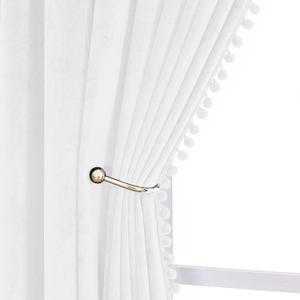 VANASEE Pompom Velvet Curtains for Bedroom Rod Pocket 52x84 inch Soft Blackout Window Curtains Room Darkening Drape Light Blocking for Living Room 2 Panels, Bleach