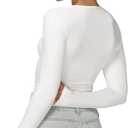 Sunzel Long Sleeve T Shirts for Women with Crew Neck, Double Lined Tops Slim Fit Basic Tee, Casual Undershirt Outfits (White)