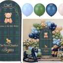 7.2ft Tartan Plaids Bear Arch Backdrop Cover, 146 Pcs Equestrian Plaid Bear Balloons Baby Shower Decorations for Baby Shower Party Gender Reveal Decoration