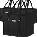 BALEINE 3Pk Reusable Grocery Bags, Foldable Shopping Bags for Groceries with Reinforced Bottom & Handles (Black), 3 Pack