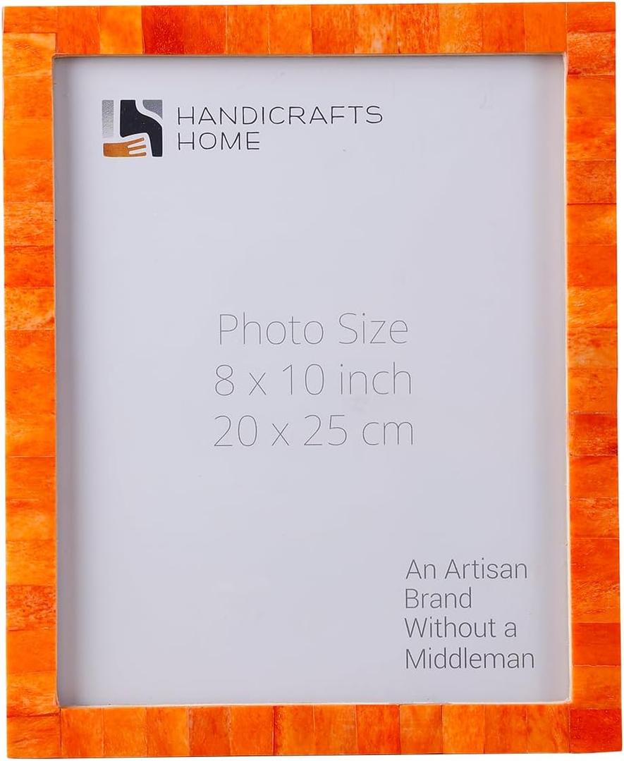 Handicrafts Home 8 by 10 Orange Picture Frame  Handmade Rustic Photo Frame for Modern Farmhouse Decor, Wall & Shelf Decor, Bone inlay Frames for Vintage Home Aesthetic, Neutral Living Room Wall Art