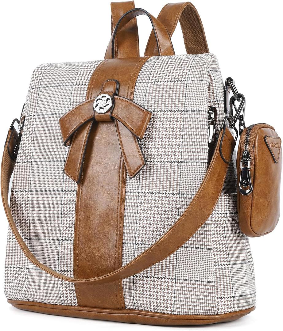 ZOCAI Backpack Purse for Women Fashion Backpack Purses PU Leather Daypacks Anti-Theft Shoulder Bag Satchel Purse (2-brown)