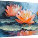 Lotus Wall Art Zen Floral Botanical Wall Decor for Bathroom Yoga Room Abstract Orange Flower Paintings Water Lily Canvas Prints Artwork Living Room Bedroom Spa Meditation Home Decorations 12x16"