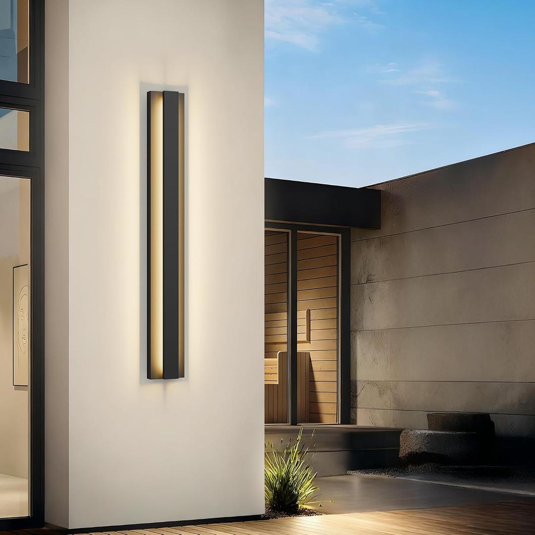 2 x LamQee 39.4 Inch Long Outdoor Wall Lights Modern Exterior Lighting Fixtures, 3000K 30W LED Linear Outdoor Wall Sconce, Contemporary Matte Black Outside Wall Mount Lights for House Garage Porch Patio