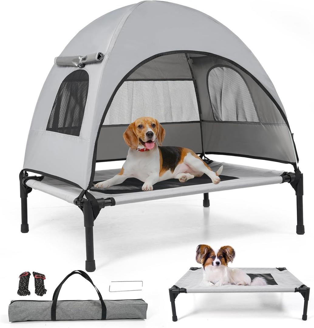 Elevated Outdoor Dog Bed with Canopy  Cooling Camping Tent, Removable Shade, Off-Ground Cot, Small